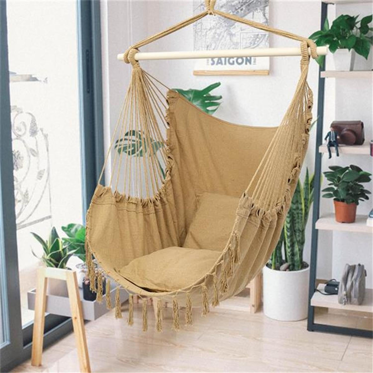 Hanging Macrame Hammock Swing Cotton Rope Hanging Chair for Home Garden 120kg US 