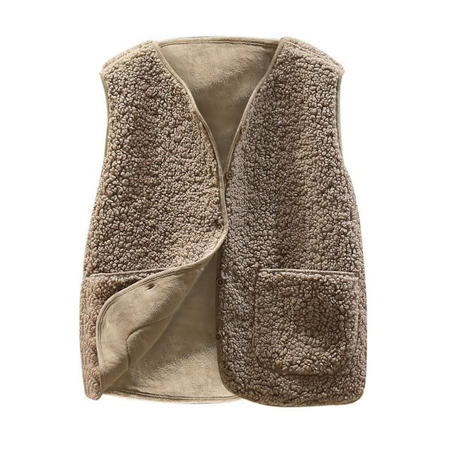 Chaquetas para mujer Chaleco de bolsillo Abrigo Chaqueta corta Invierno Sin mangas Botón de lana Ropa de abrigo sólida Odeerbi ODB-3