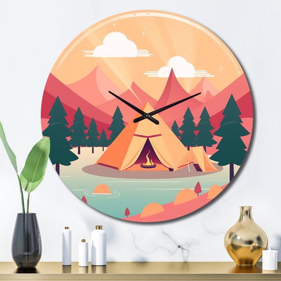 Designart "Nature s Camp Outdoor Adventure" Countryside Oversized Wall Clock