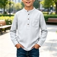 thumbnail image 2 of biudgviw Boys Henley Long Sleeve Shirts Child Cotton Linen T-Shirt Spring Fall Casual Front Button Tee Tops with Pocket(White,13-14 Years), 2 of 6