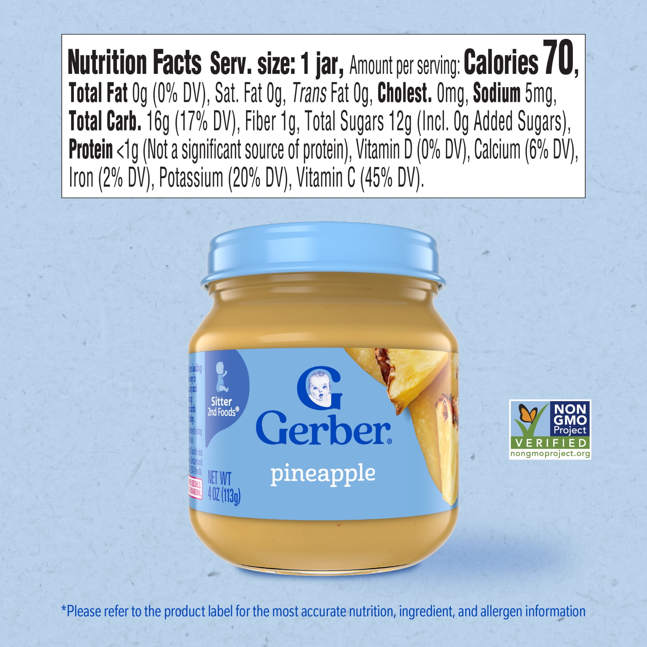 (12 pack) Gerber Stage 2 Baby Food, Pineapple Jar, Fruit Puree, Non-GMO, Baby Puree 4 oz