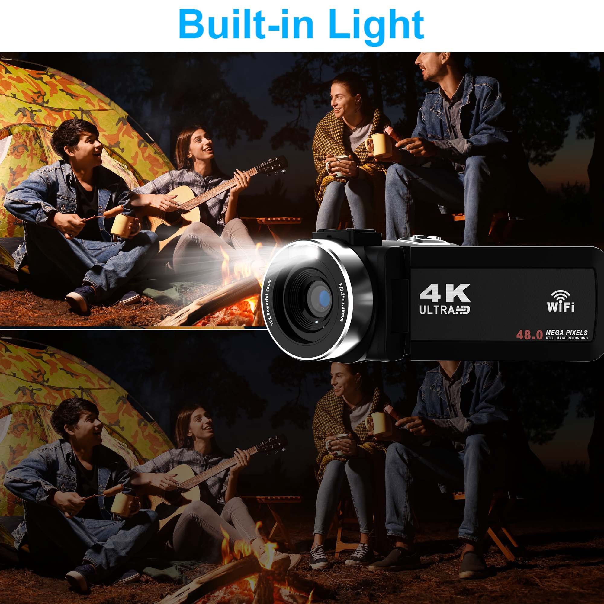 4K UHD vloging camera 18x Digital Zoom 48 MP Camcorder with 32GB TF Card, Black