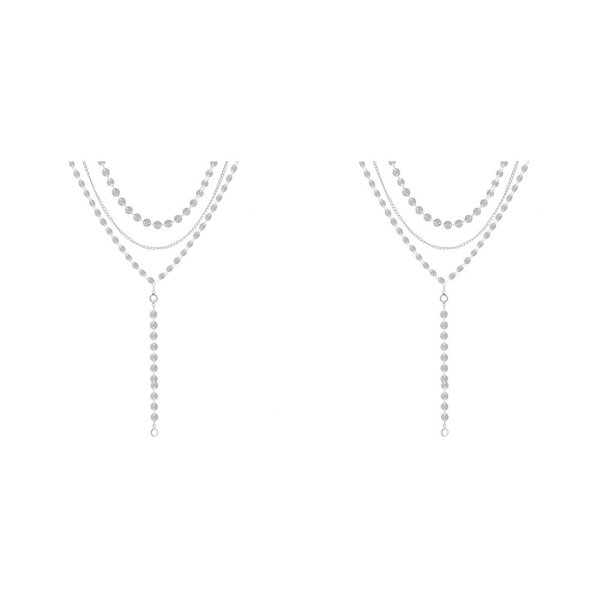 Sonducket Collar Cadenas Brillo Exquisito Ajustable Borlas largas Accesorios diario Gargantillas Collares en capas para mujeres Plata 3 capas 2Conjunto