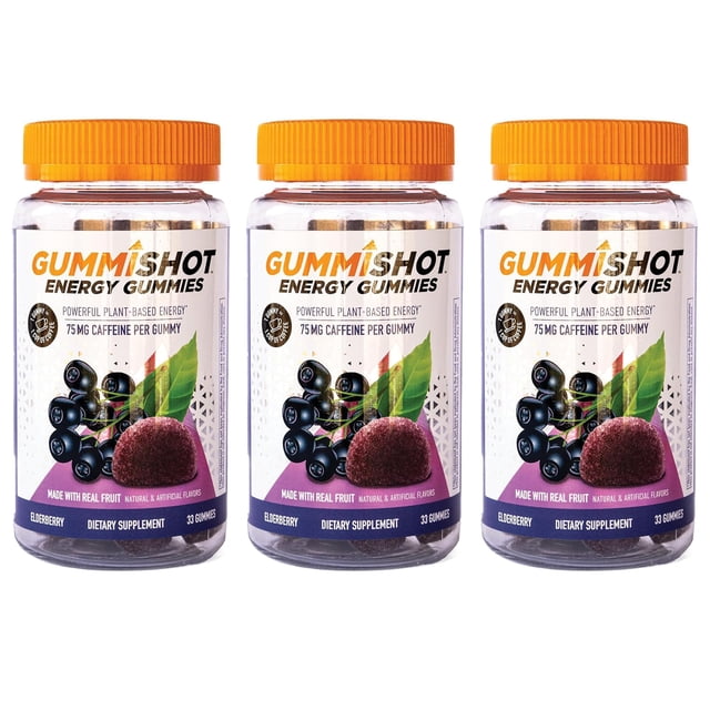 Gomitas energéticas GummiShot, 2475 mg de cafeína vegetal por botella, potenciadores de energía de larga duración, sabor a saúco