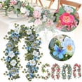 thumbnail image 3 of Artificial Peony Flower Vine with Butterflies Garland - High Quality of 70 Inch Round & Heart Leaf Garland, Blue and Pink Silk Floral Vines for Home Decor, Wedding Arch, Mantel Arrangement, 3 of 6