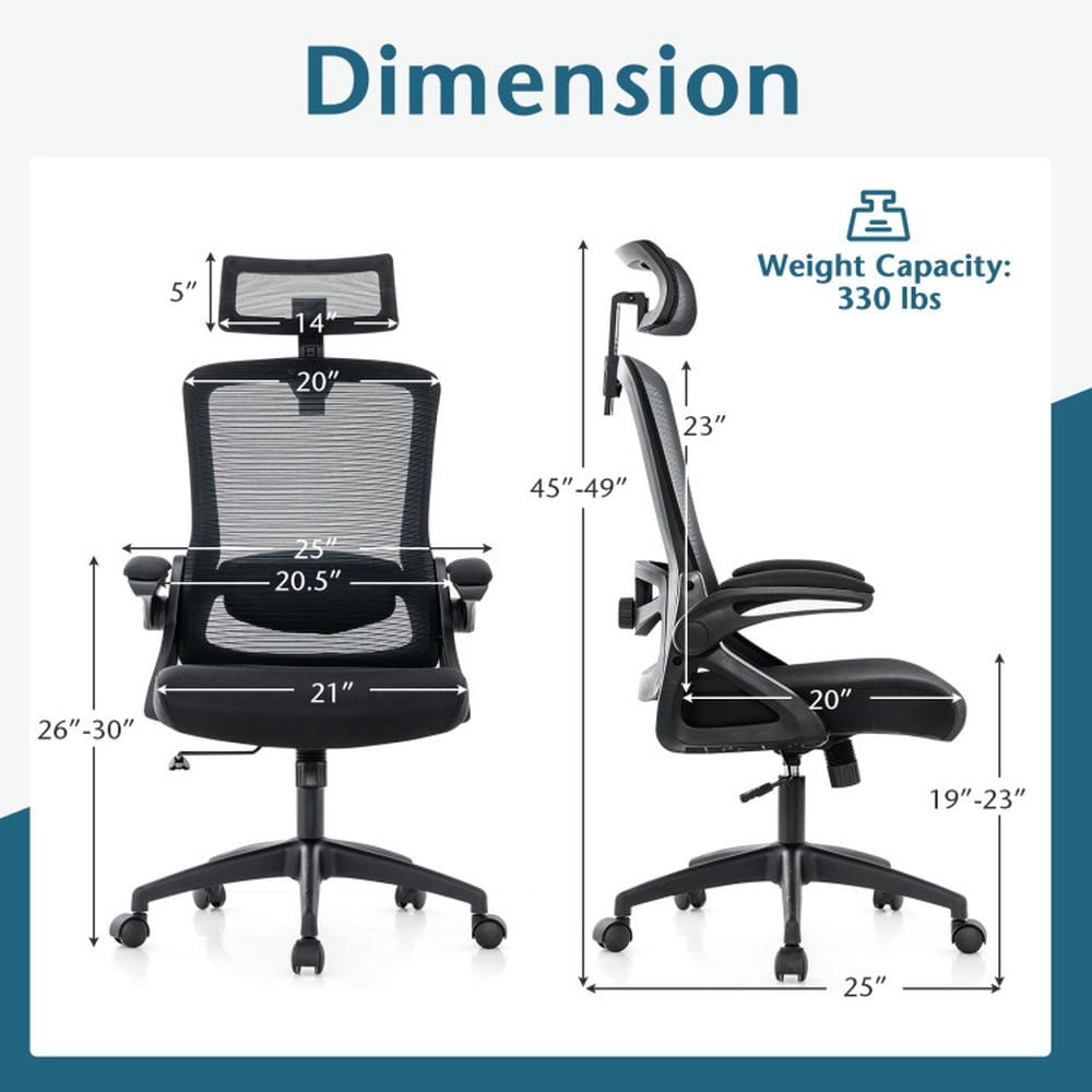 Demi Bonn Adjustable Swivel Task Chair Ergonomic Office Chair with Adjustable Lumbar Support, Rolling Work Computer Desk Chair, Black