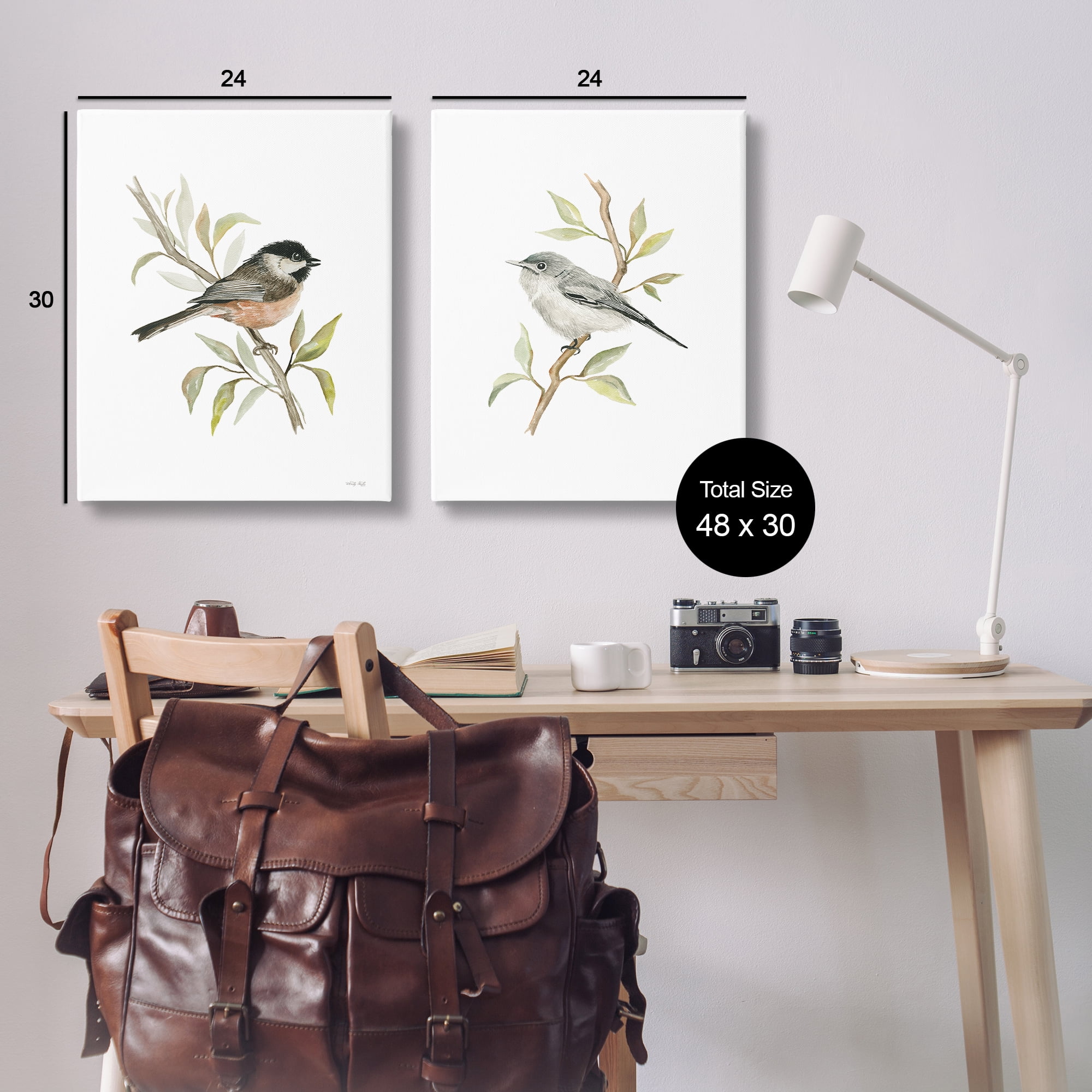 Stupell Industries Small Birds on Branches Animals Painting Wrapped Canvas Art Print Wall Art, 24 x 30, Set of 2