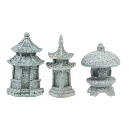 

HEMOTON 3Pcs Simulated Pavilion Tower Lantern Decor Chic Landscape Adornment Light Grey