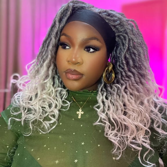 LUXLUXE Andrea 22-Inch 4X4 Hand-Tied Lace Braid Braided Wig, Black To White Ombre