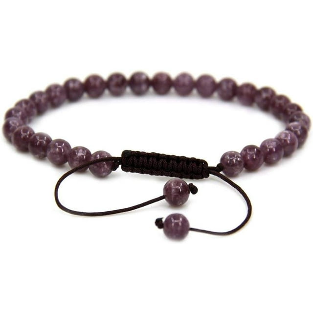 Bracelet Ajustable Unisexe en Perles Rondes de 6 mm en Lépidolite Naturelle de Grade A au Lithium Mica