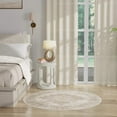 thumbnail image 6 of 4' Ivory Floral Power Loom Worn Faded Round Rug, 6 of 8