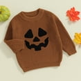 thumbnail image 2 of Toddler Baby Boy Girl Halloween Outfit Knit Chunky Pumpkin Sweaters Crew Neck Pullover Sweatshirt Tops Fall Winter Clothes, 2 of 8