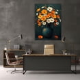 thumbnail image 5 of Mudket Orange and White Floral Bouquet Canvas Wall Art, Framed Wall Decor, Dark Teal Vase Flower Print for Living Room, Ready to Hang - 12"L x 8"W, 5 of 10