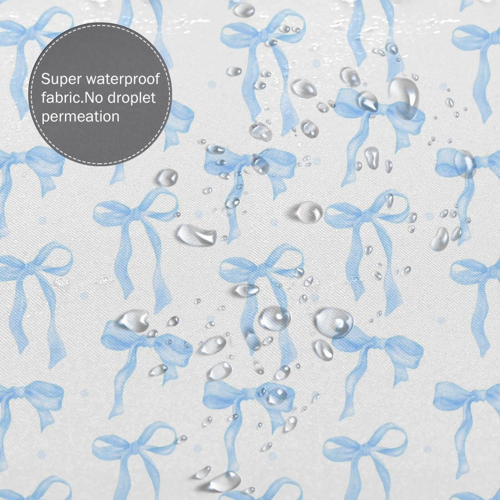 HVEST Blue Bow Shower Curtain with Blue and White Design - Modern Simple Aesthetic Bathroom Decor, Waterproof Polyester Fabric, Includes 12 Hooks, 72x72 Inches