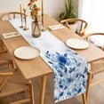 thumbnail image 3 of Blue Ombre Floral Table Runner - 108 Inch Long, Kitchen Dining Table Runner Dresser Scarves, Spring Elegant Flowers Watercolor Farmhouse Decor for Coffee Tables Wedding Party Banquet, 3 of 8