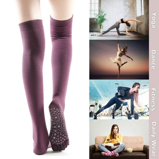 Amdohai Women Thigh High Toe Socks Five Finger Striped -slip Leg