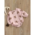 thumbnail image 3 of hirigin Babies Cartoon Bear Print Romper, Round Neck Long Sleeve Loose Fit Jumpsuit, Pink/ White, 3 of 8