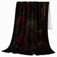 thumbnail image 2 of Raven Alcove with Antique Frame, Dark Romantic Autumn Scene, Soft Flannel Blanket for Living Room and Reading Nook, Art Lovers Autumn Gift, Festive Home Decor, 2 of 9