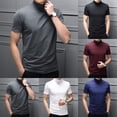 thumbnail image 3 of Fule Men Mock Neck Basic Plain Blouse T-shirt Pullover Short Sleeve Top Bottoming Top, 3 of 9