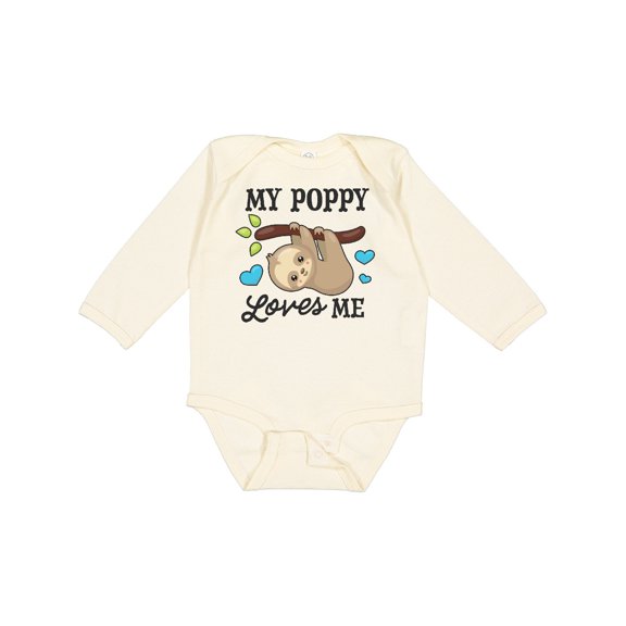 Inktastic My Poppy Loves Me with Sloth and Hearts Boys or Girls Long Sleeve Baby Bodysuit