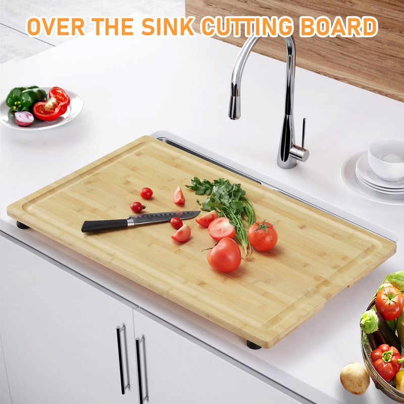 Towallmark 32x21 Inch Carbonized Bamboo Stove Cutting Board,&nbsp;Extra Thick With Non Slip Feet, Durable Eco Friendly Kitchen Prep Board For Food Preparation