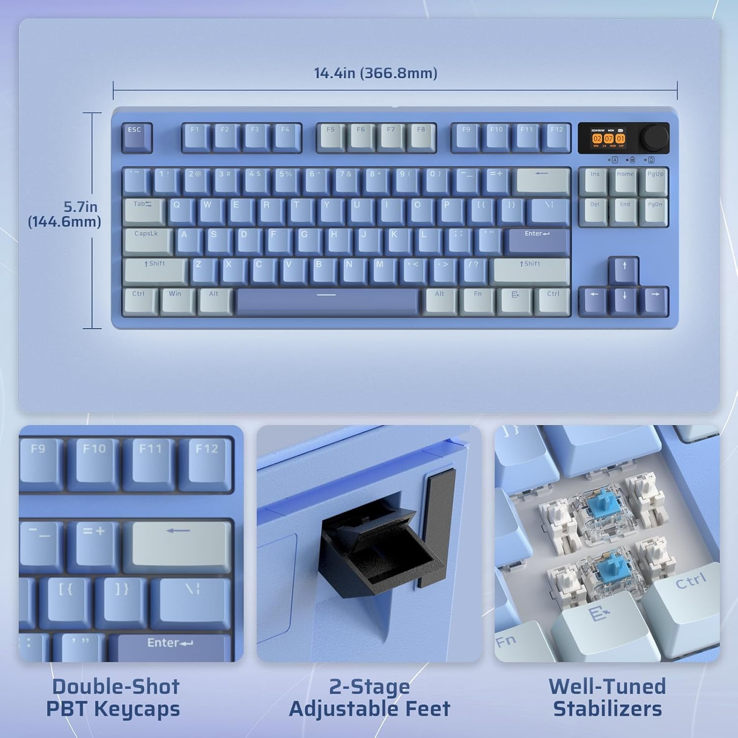 LTC Nimbleback NB841 PRO 75% Wireless Mechanical Keyboard w/Display Screen & Knob, 2.4G/ BT/USB-C Wired RGB 84 Keys Gaming Keyboard, 3-Layer Dampener, Hot Swap PCB, Software Support, Linear Switch