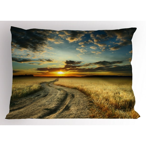 Nature Pillow Sham Road In The Field With Ripe Yellow Wheat Garden Under Cloudy Sunset Sky Landscape Decorative Standard Queen Size Printed Pillowcase 30 X 20 Inches Multicolor By Ambesonne Walmart Com