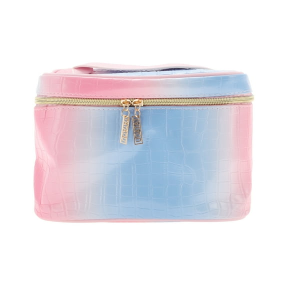 Unique Bargains 1 Pc Crocodile Pattern Rectangle Makeup Bag Pink Blue PU