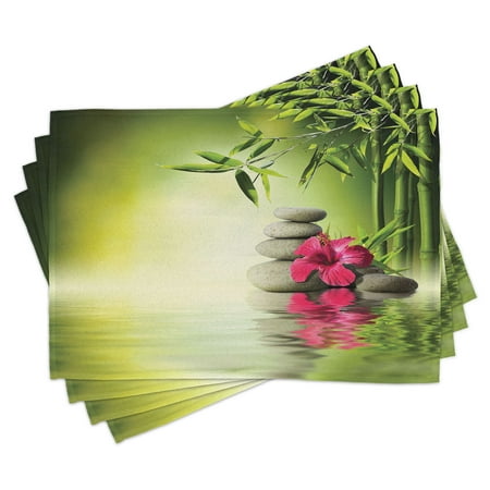 

Ambesonne Forest Place Mats Set of 4 Wild Leaves and Calm Water Standard Size Apple Green and Magenta