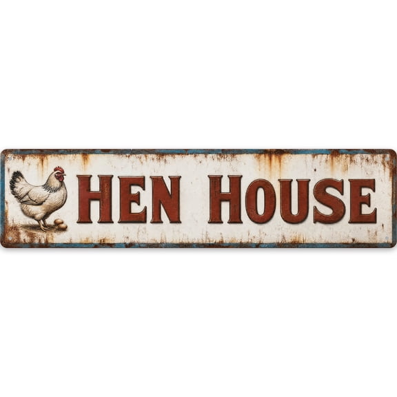 Rustic Hen House Metal Wall Decor Sign 16x4 Inch with Easy Hanging