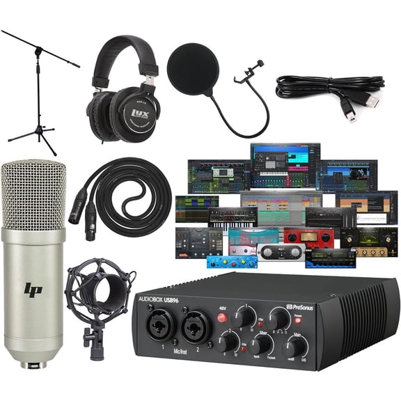 PreSonus AudioBox 96 25th Anniversary Studio Bundle – USB/MIDI Interface, Mic, Headphones & DAW