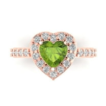 2.03 ct Heart Cut Natural Peridot with Simulated Diamond Halo Accents 14K Rose Gold Womens Engagement Ring