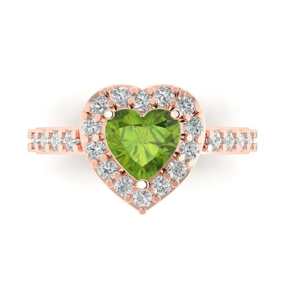 Halo Engagement Ring for Women - 2.03ct Natural Peridot in 14K Rose Gold Promise Ring