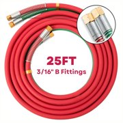 SPARC USA 25FT 3/16" Oxy Acetylene Grade T Hose Set + Strain Reliefs - B Fittings