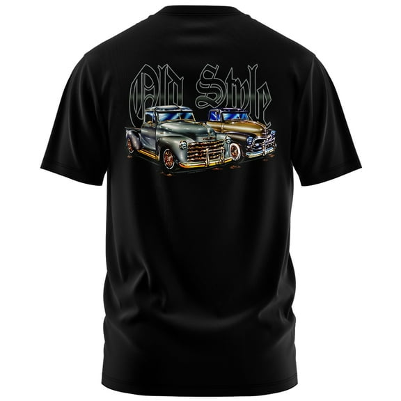 Rollin Hard Men's Old Style Lowrider black heavyweight classic boxy fit front and back print graphic tee shirt