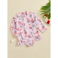 thumbnail image 3 of Bagilaanoe Toddler Baby Girl One-Piece Swimsuit Floral Print Long Sleeve Zipper Rashguard Swimwear 3M 6M 12M 18M 24M 3T Kids Ruffle Bathing Suit, 3 of 7