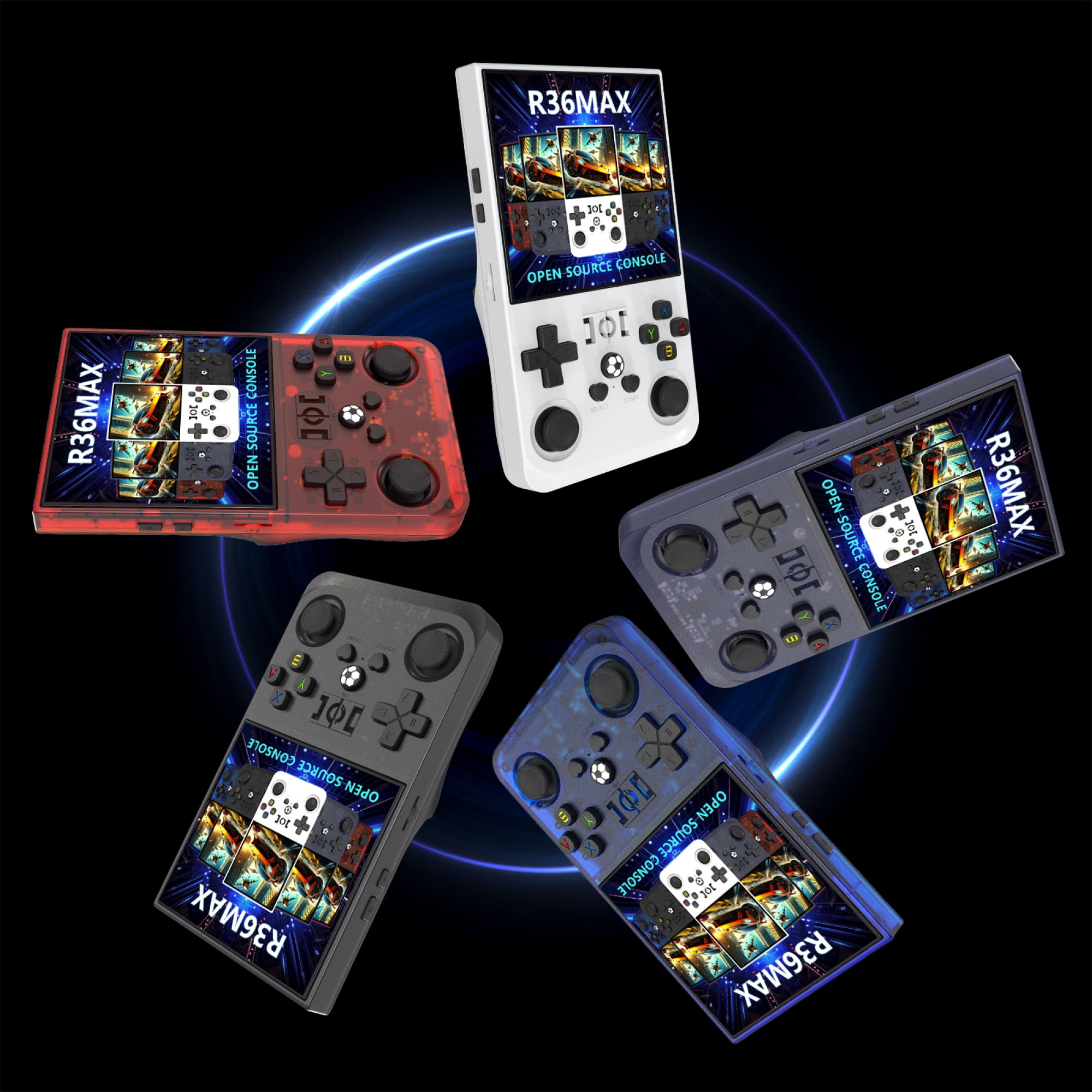 The latest R36SMAX open source handheld game console, nostalgic arcade game, 4.0-inch 3D large screen, GBA dual joystick,white,128G