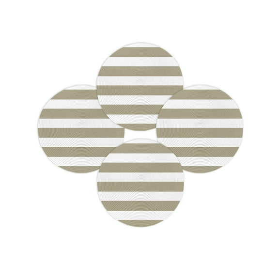 Round Placemats Set of 4 Brown White Stripe Place Mats Washable Woven Placemat Simple Style Striped Circle Braided Table Mat for Kitchen Dining Table Party Home Decor 15 Inch