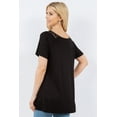 thumbnail image 4 of CELESTE Women's Solid Colored V-Neck Top Short Sleeve with Lace Details Small-3x Made in The USA, 4 of 4