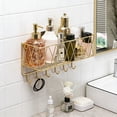 thumbnail image 6 of No Drill Bathroom Shelving Unit, Wall Mounted Toiletries Skin Care Storage Rack, Wrought Iron Hook Shelf for Bath Sponge Gold, 6 of 6
