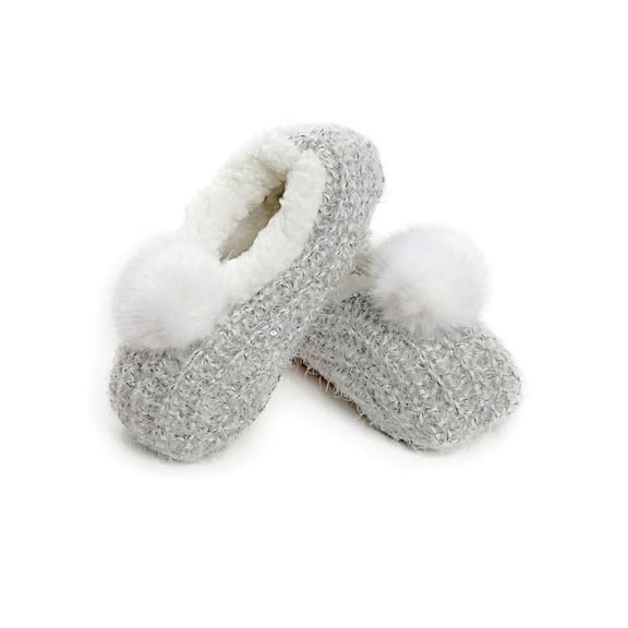MeMoi Women's Plush Wispy Pom-Pom Slippers - Womens - Female (Small/Medium, Gray)