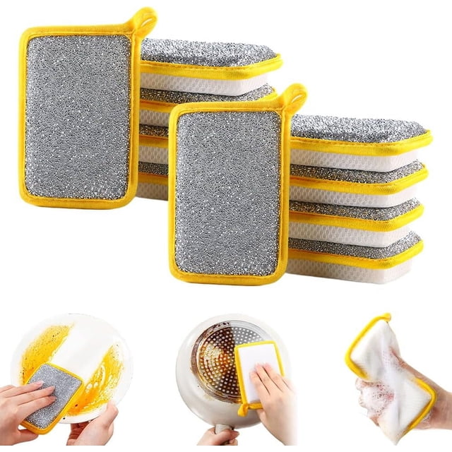 EcoNesxp Éponge Absorbante Double Face Améliorée Chiffon à Vaisselle Fil d'Acier Anti-Rayures Chiffon Multi-Usage 10 Pcs Argent 2024 Éponge Absorbante Double Face Améliorée Anti-Rayures