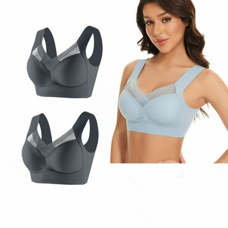 GZWYHT Wireless Bras Clearance Bralettes for Women Large Strapless Lace Tank Top Underwear Thin Side Fold Side Breast Gather Adjustable Bra 2 Or 3 Set Bras for Women Lace Bralette Push Up Bra Grey XXL