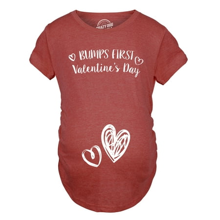 

Bumps First Valentines Day Maternity Shirt Cute Announcement Baby Pregnancy Tee (Heather Red) - M