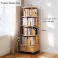 thumbnail image 6 of Paproos 5 Tier Rotating Bookshelf, 360° Display Wood Spinning Bookshelf Tower with Wheels and Bottom Drawer, Small Rotating Bookcase, Corner Book Shelf for Home Office, Bedroom, Warm White, 6 of 11