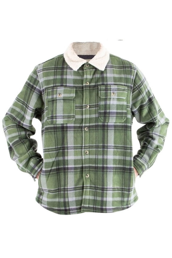 Men's Plaid Heavy Weight Shacket Jacket 2 Front Pockets T-Shirt Green Plaid Medium