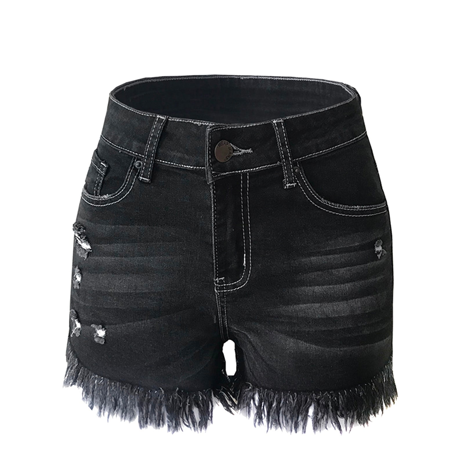 Blvb Womens High Waisted Denim Shorts Stretchy Ripped Frayed Hem Juniors Jean Shorts Distressed Casual Summer Hot Pants Black