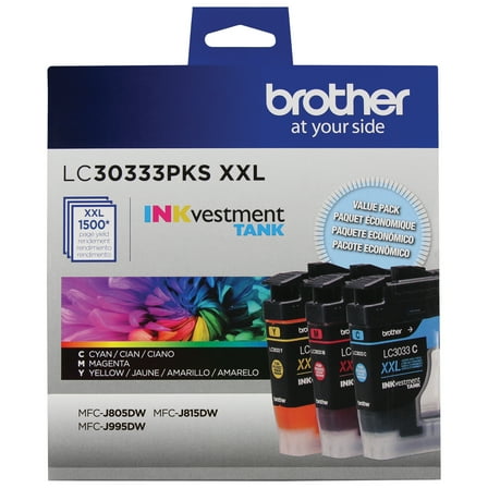 Brother Genuine LC30333PKS Super High-yield 3-Pack Color INKvestment Tank Printer Ink Cartridges