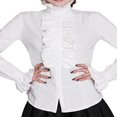 thumbnail image 1 of Victorian Womens Long Sleeves Tops High Neck Frilly Ruffle Shirt Blouse, 1 of 6