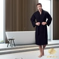 thumbnail image 3 of Bath Robe with Slipper Set - Waffle Square Pattern Spa Garment with 2 Front Pockets, Flat Collar & Belt - 60% Cotton and 40% Polyester Blend - Absorbent, Breathable, Lightweight & Soft Fabric for Men, 3 of 7